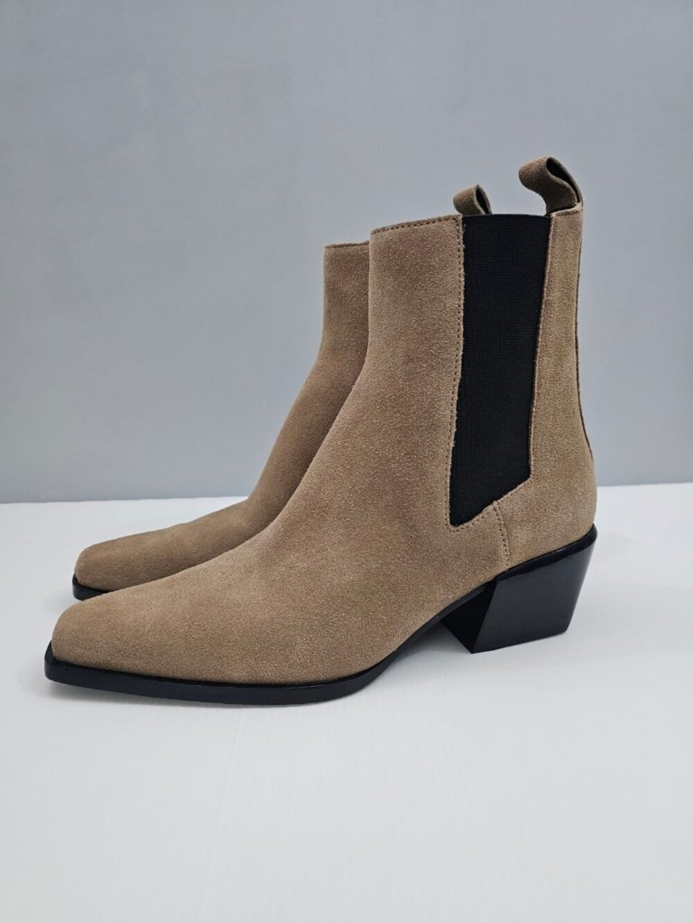 Rag & Bone Joni Chelsea Ankle Boot Tan Suede Square Toe Block Heel Women EU 39.5